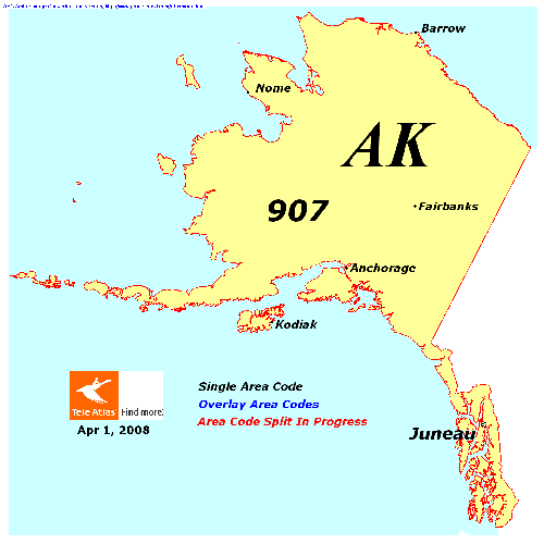 Alaska area codes map