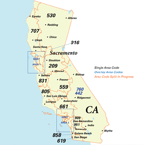 California area codes map