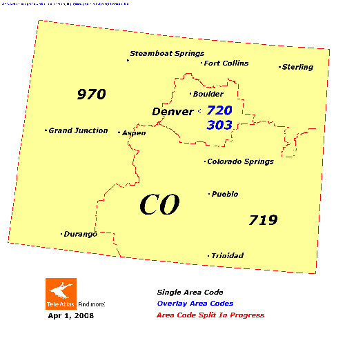 Colorado area codes map