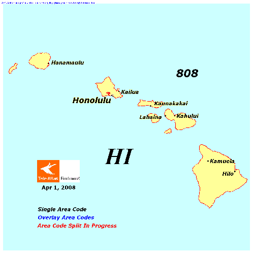 Hawaii area codes map