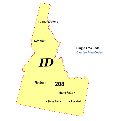 Idaho area codes map