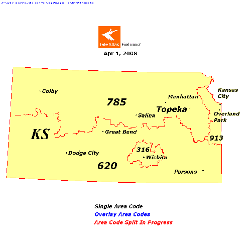 Kansas area codes map
