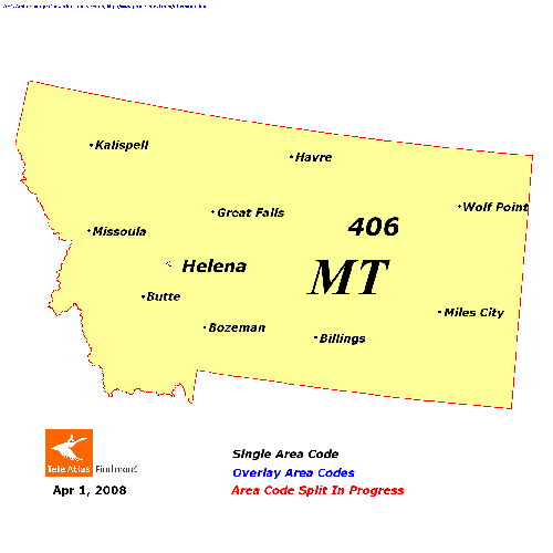 Montana area codes map