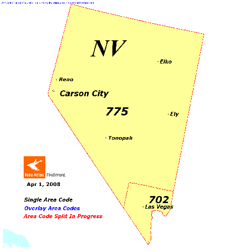 Nevada area codes map
