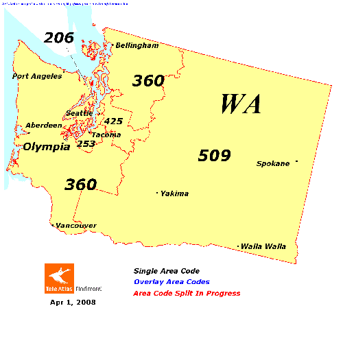 Washington area codes map