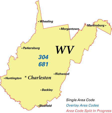West Virginia area codes map